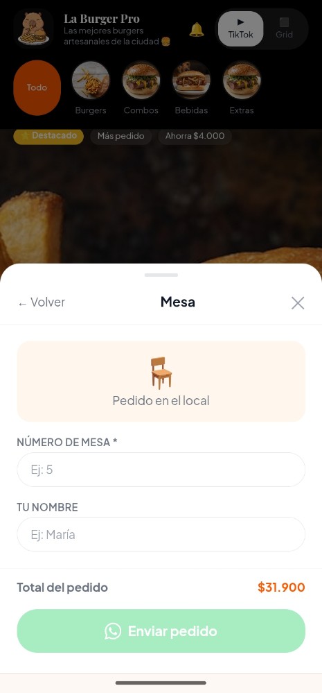 Pedidos en mesa